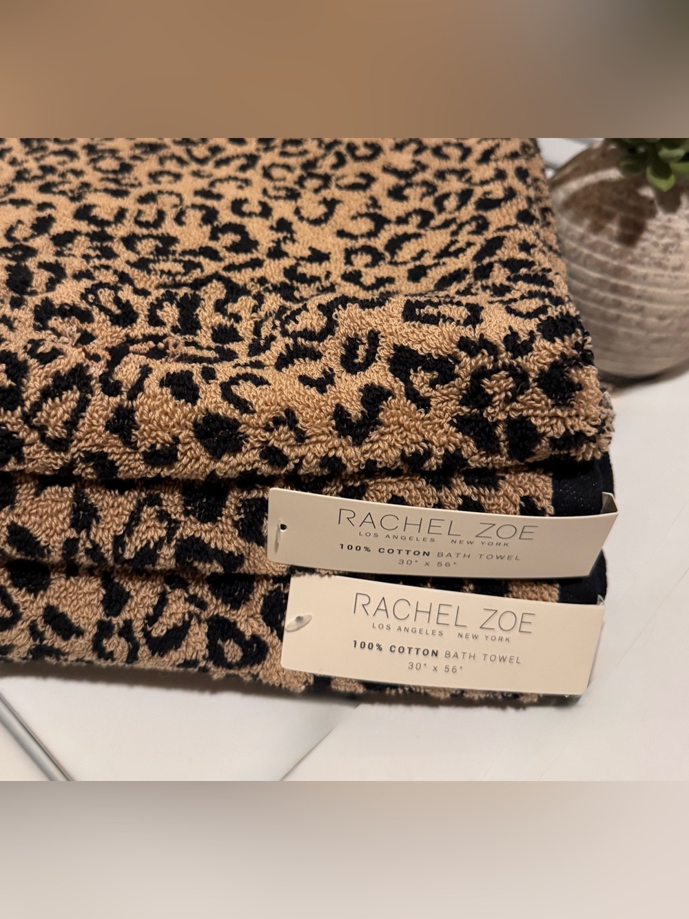 2 Pc Rachel Zoe Bath Towel Set Leopard Cheetah Reversible Beautiful